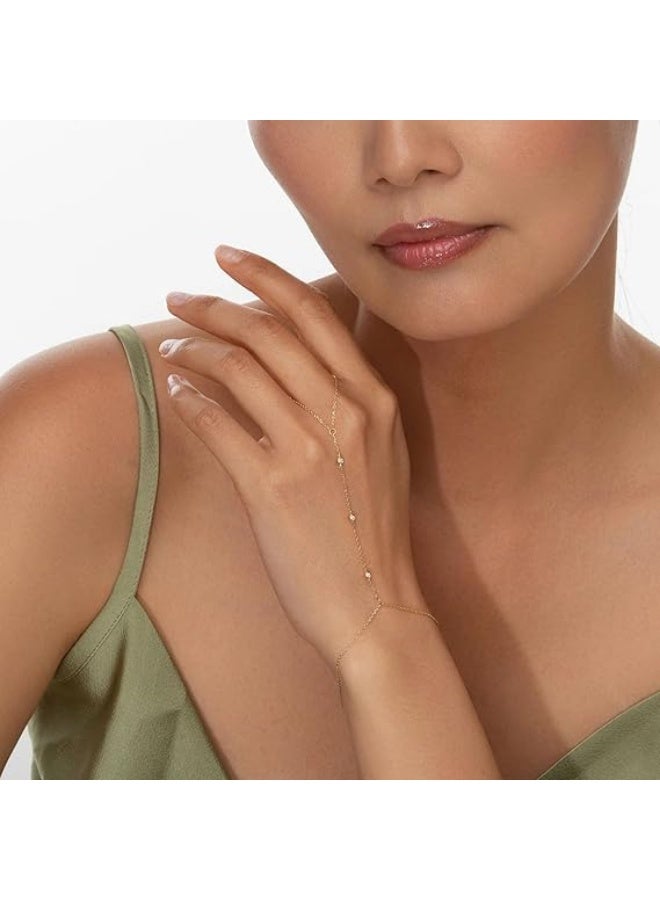 ZOVO Gold Hand Chain Bracelet for Women Trendy, Dainty 14k Gold Ring Bracelet Hand Chain Finger Ring Slave Bracelet Cubic Zircon Hand Jewelry for Women Summer Beach Jewelry - Image 2
