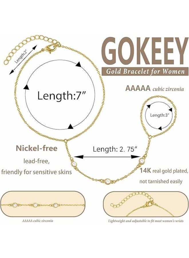 ZOVO Gold Hand Chain Bracelet for Women Trendy, Dainty 14k Gold Ring Bracelet Hand Chain Finger Ring Slave Bracelet Cubic Zircon Hand Jewelry for Women Summer Beach Jewelry - Image 4