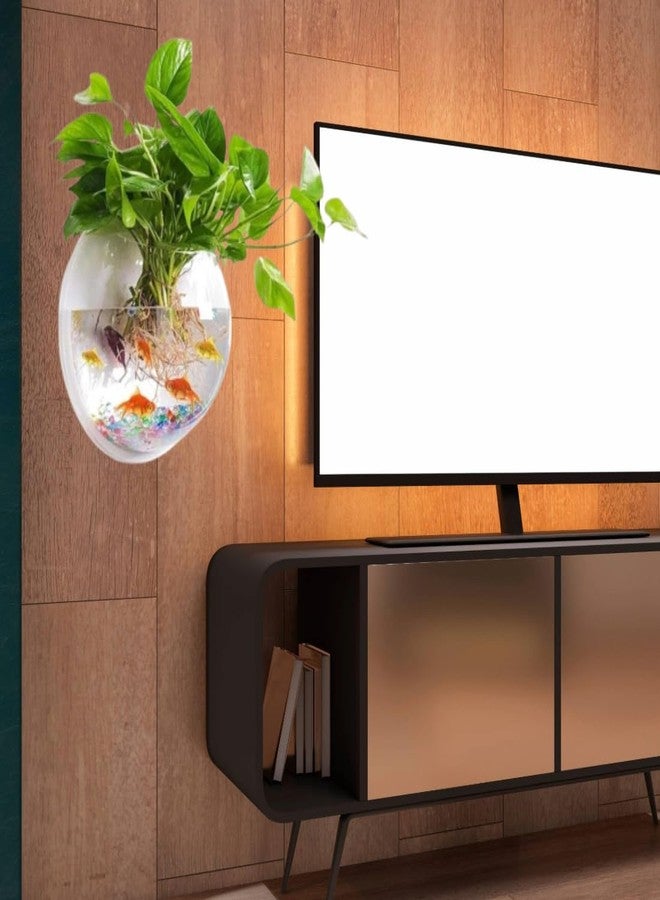 Scroll Store Wall Hanging Fish Bowl | Wall Mount Fish Bowl Acrylic for Your Home and Office with Free Color Pebbles and Screw (9 Inch) - Image 2