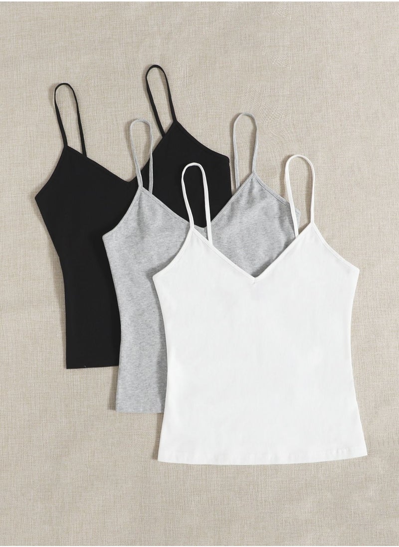 Mesery - Bundle Of (3) Stretch Plain Spaghetti V NECK - Image 1