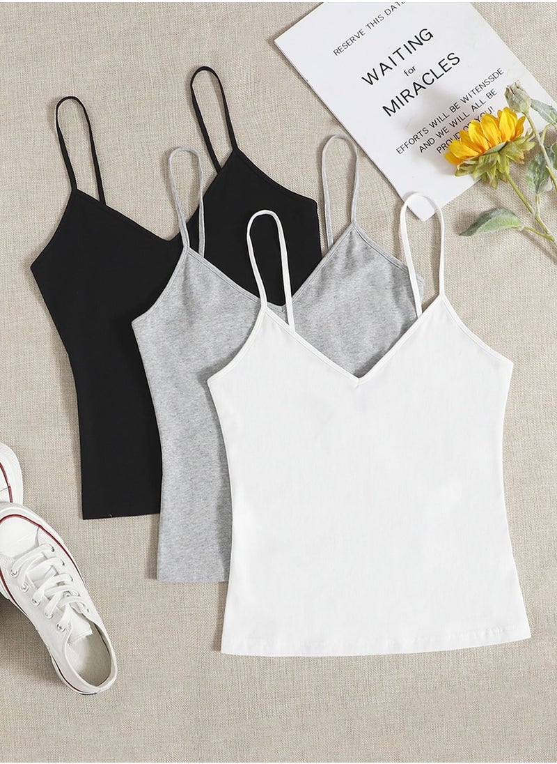 Mesery - Bundle Of (3) Stretch Plain Spaghetti V NECK - Image 1