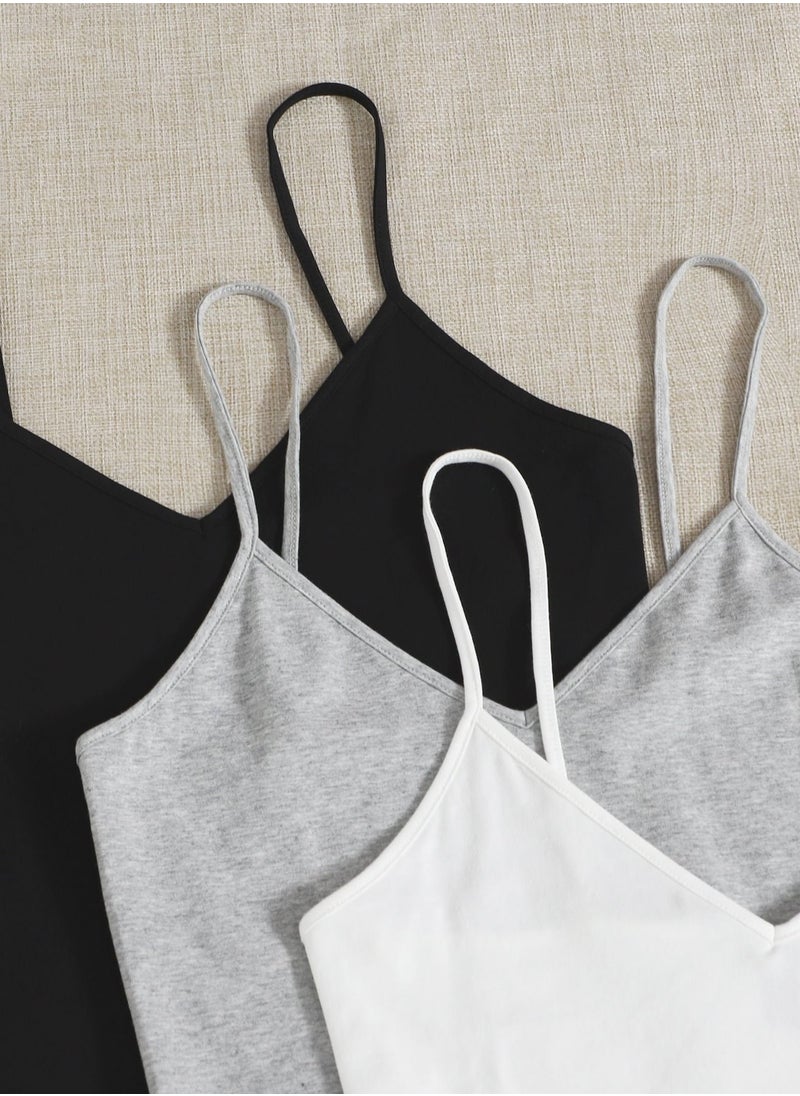 Mesery - Bundle Of (3) Stretch Plain Spaghetti V NECK - Image 1