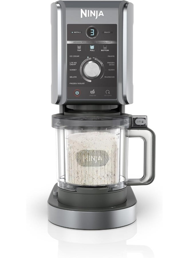 CREAMi Deluxe 10-in-1 Ice cream & Frozen Drink Maker with 3 Tubs, 10 Functions, Makes Ice Cream, Gelato, Sorbet, Frozen Yoghurt, Milkshakes, Slushi & More, 2-in-1 Flavor Option NC501ME Silver