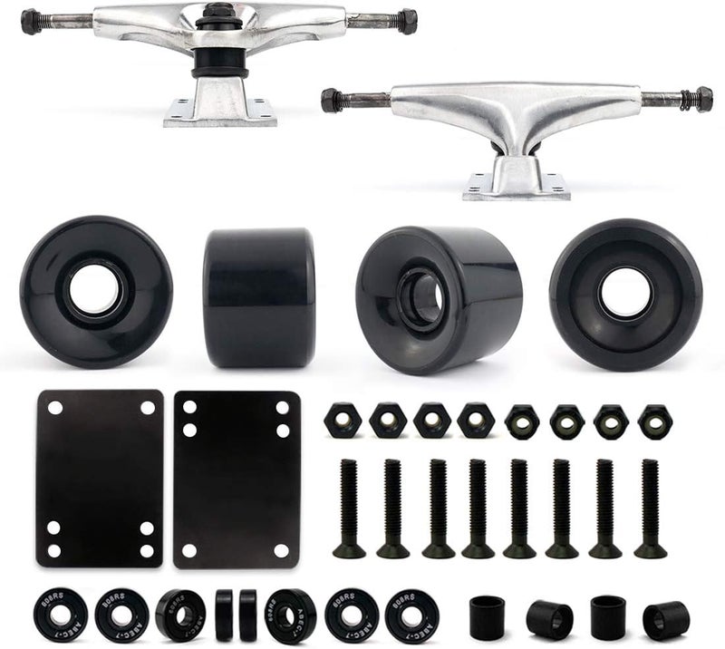 VJ Skateboard Truck and Wheel, 5.0 Skateboard Trucks 127mm Trucks w/Skateboard Cruiser Wheel 60mm, Skateboard Bearings, Skateboard Screws, Skateboard Riser Pads - Image 1