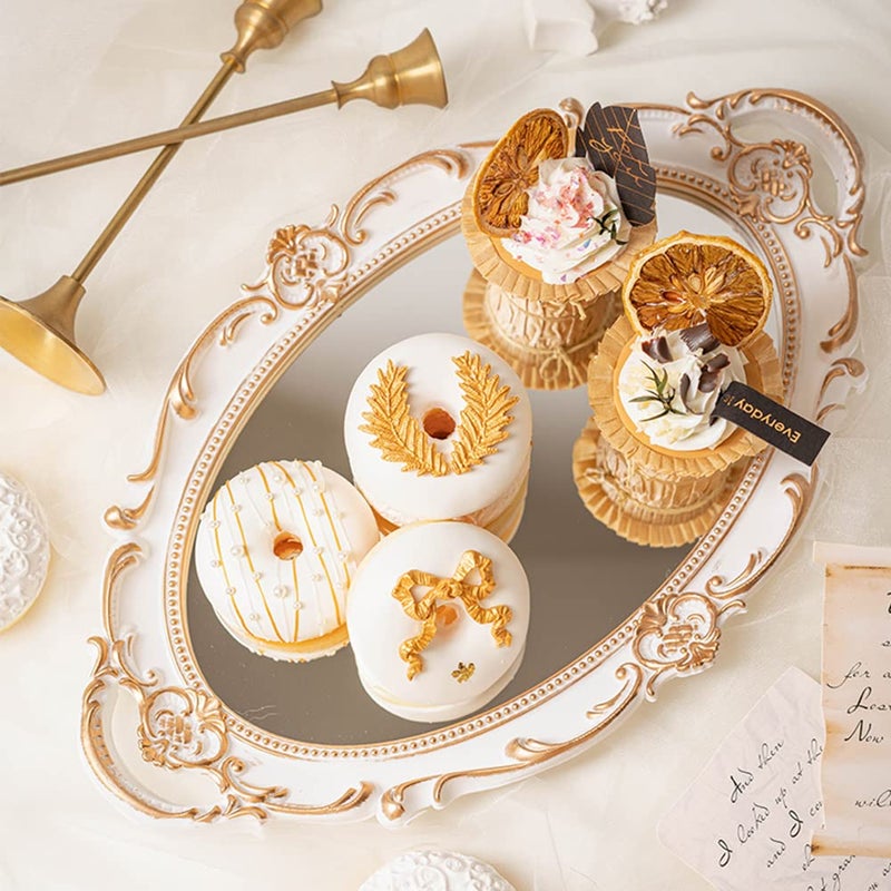 Sooyee Decorative Tray - Gold Mirror Tray for Bathroom Vanity, Dessert & Coffee Table, Home Decor with Handle - Image 3
