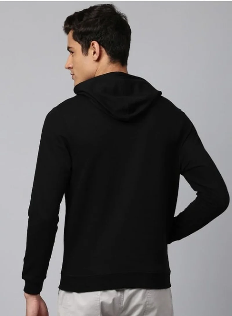 دينيس لينغو سويت شيرت رجالي أسود بقصة عادية - بولي قطن، سادة، بغطاء رأس، أكمام كاملة، مظهر كاجوال