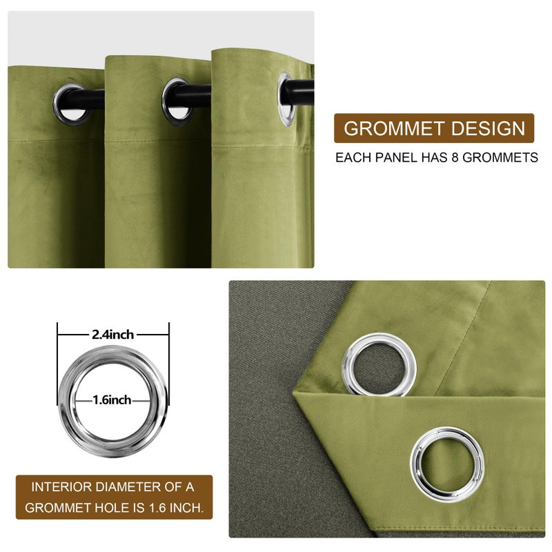 DWCN Moss Green Velvet Curtains 84 inches with Tiebacks - Elegant Sunlight Blocking Curtains for Living Room Thermal Insulated Window Shade Panels for Bedroom/Living Room, W52 x L84, 2 Panels - Image 5
