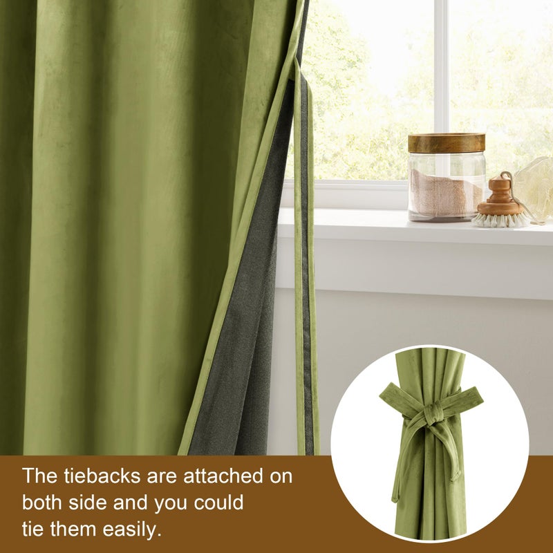 DWCN Moss Green Velvet Curtains 84 inches with Tiebacks - Elegant Sunlight Blocking Curtains for Living Room Thermal Insulated Window Shade Panels for Bedroom/Living Room, W52 x L84, 2 Panels - Image 2
