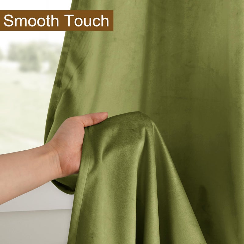 DWCN Moss Green Velvet Curtains 84 inches with Tiebacks - Elegant Sunlight Blocking Curtains for Living Room Thermal Insulated Window Shade Panels for Bedroom/Living Room, W52 x L84, 2 Panels - Image 3
