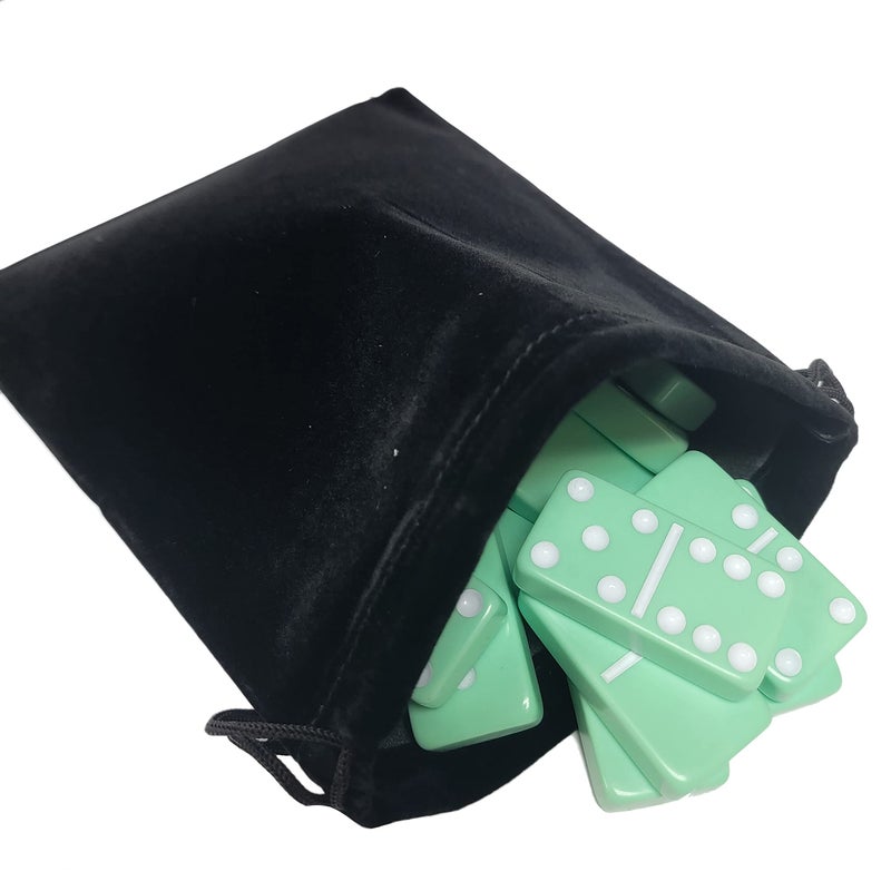 Marion & Co. Domino Double 6 Pastel Mint Green Acrylic Jumbo Tournament Professional Size in Elegant Black Velvet Bag - Image 1