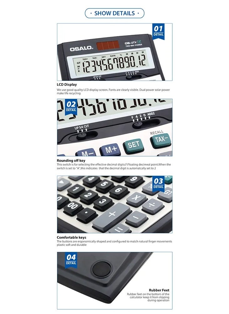 OSALO - Calculator,Desk Calculator With Large Display,Big Button Office Calculators,Smart Calculators,Tax Rate Calculator,Financial Accounting Calculator,Solar Calculator - Image 1