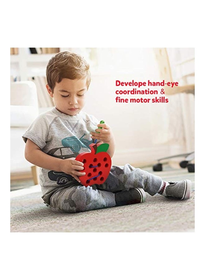 Wooden Lacing Apple Puzzle Threading Toy - Image 3