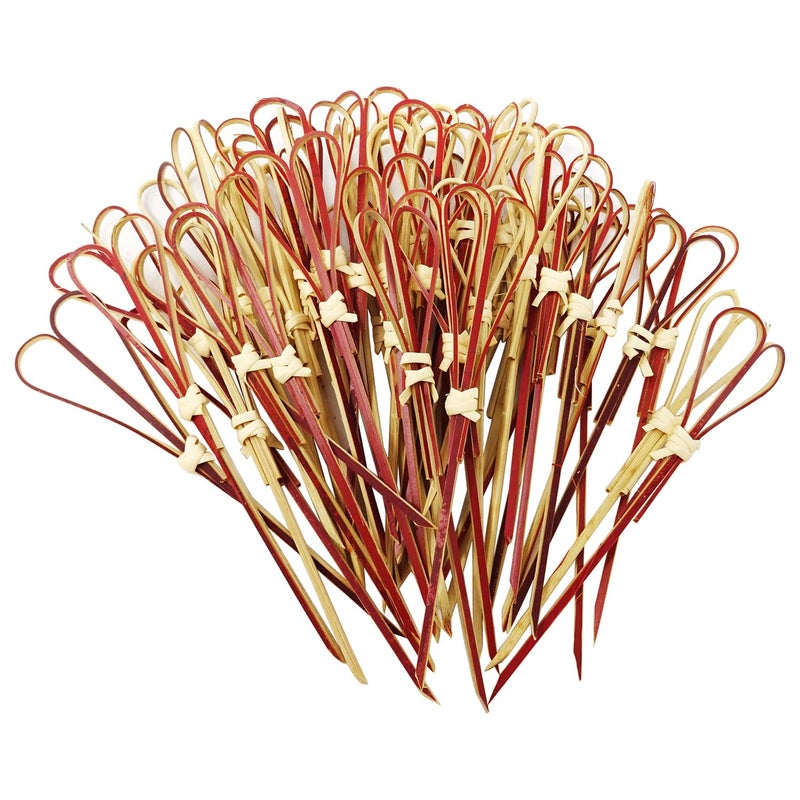 Honbay 100PCS 12cm 47inch Heart Shaped Cocktail Picks Bamboo Picks Skewers Toothpicks Sticks Appetizers Sandwich Fruit Picks Red