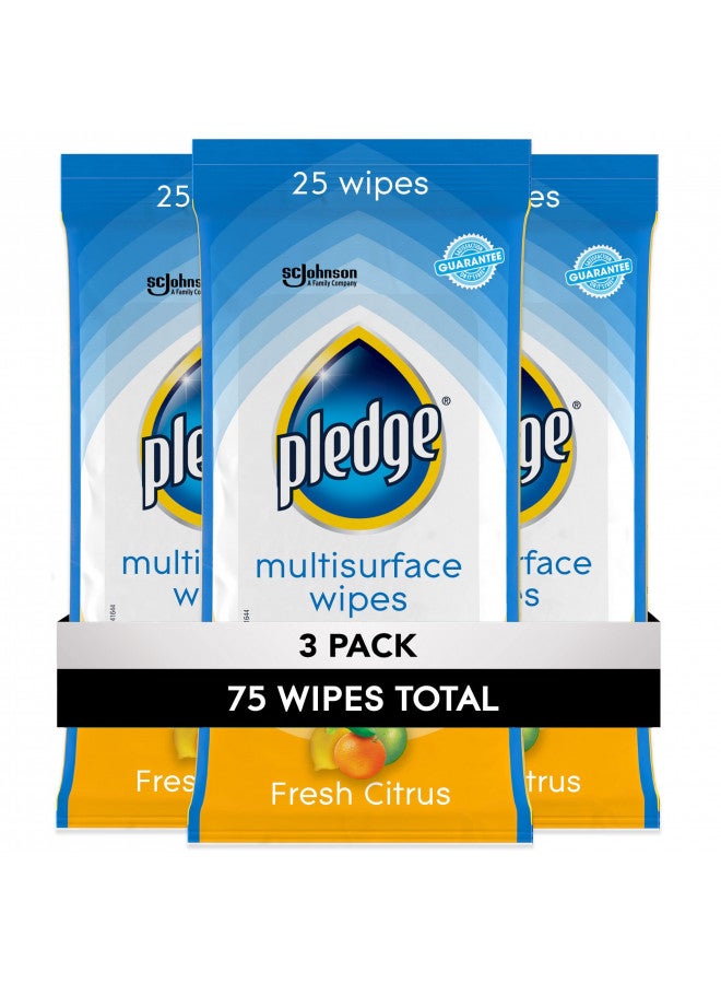 Pledge Everyday Clean Multisurface Wipes, Fresh Citrus, 25 Wipes, 3 ct - Image 1