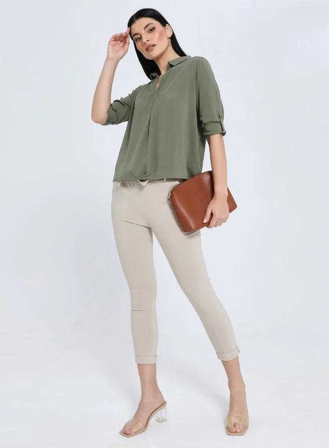 هايليز Olive Roll-Up Sleeve Blouse