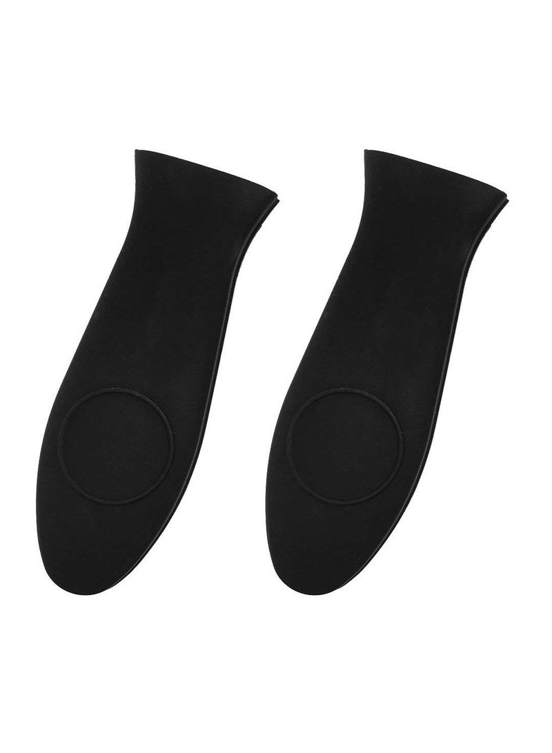 2Pcs Non-Slip Silicone Hot Handle Holder Pot Iron Grip Sleeve Cover for Kitchen Home,Black  - Image 2