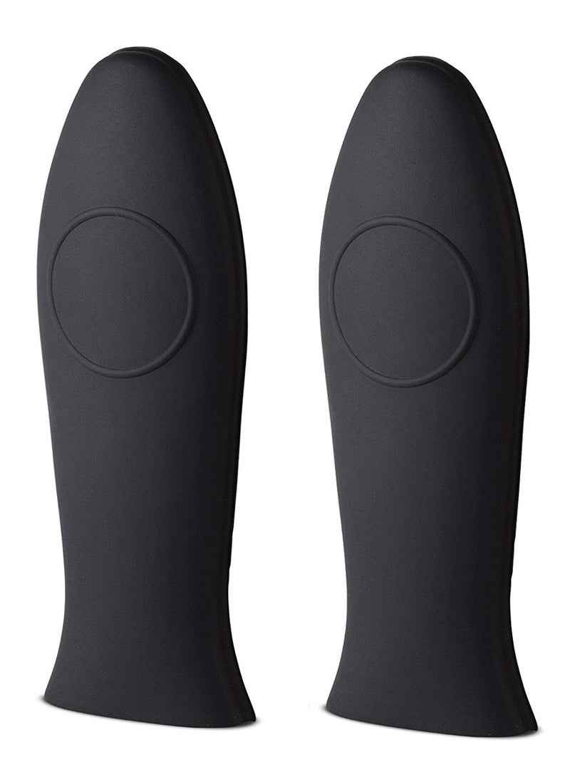 2Pcs Non-Slip Silicone Hot Handle Holder Pot Iron Grip Sleeve Cover for Kitchen Home,Black  - Image 1