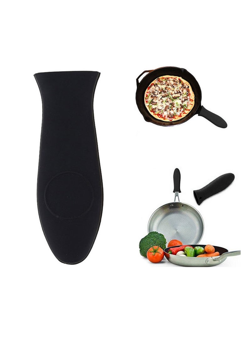 2Pcs Non-Slip Silicone Hot Handle Holder Pot Iron Grip Sleeve Cover for Kitchen Home,Black  - Image 3