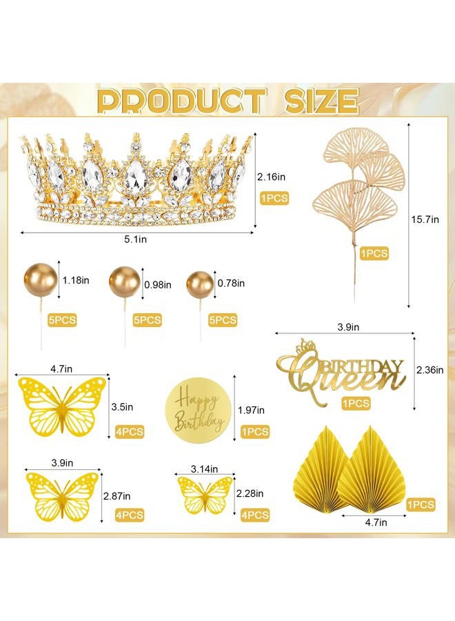 Knana ﻿Knana 33Pcs Gold Crown Cake Topper Butterfly Cake Decorations with Gold Happy Birthday Cake Topper for Queen Princess Wedding Party Favors - Image 2
