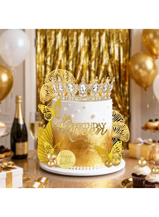 Knana ﻿Knana 33Pcs Gold Crown Cake Topper Butterfly Cake Decorations with Gold Happy Birthday Cake Topper for Queen Princess Wedding Party Favors - Image 3