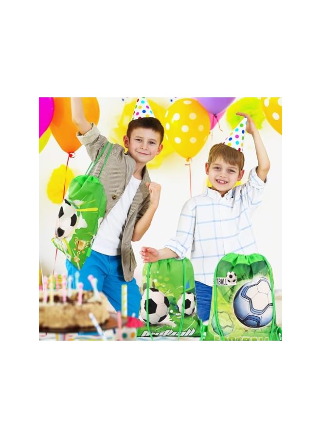 S-TOP Football Drawstring Bags, 12 Pack Non-Woven Fabric Reusable Favor Bags, Toy Goodie Sweets Bags for Kids, Soccer Themed Party Supplies, Football Pattern Gifts Bags for Birthday, Green - Image 2