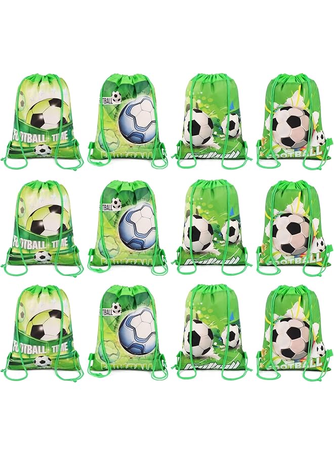 S-TOP Football Drawstring Bags, 12 Pack Non-Woven Fabric Reusable Favor Bags, Toy Goodie Sweets Bags for Kids, Soccer Themed Party Supplies, Football Pattern Gifts Bags for Birthday, Green - Image 1