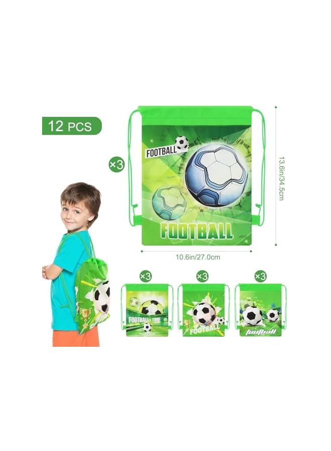 S-TOP Football Drawstring Bags, 12 Pack Non-Woven Fabric Reusable Favor Bags, Toy Goodie Sweets Bags for Kids, Soccer Themed Party Supplies, Football Pattern Gifts Bags for Birthday, Green - Image 4