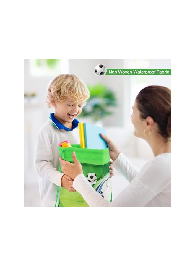 S-TOP Football Drawstring Bags, 12 Pack Non-Woven Fabric Reusable Favor Bags, Toy Goodie Sweets Bags for Kids, Soccer Themed Party Supplies, Football Pattern Gifts Bags for Birthday, Green - Image 3