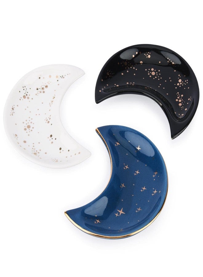 Tookie Moon Shape Jewelry Tray, 3pcs/Set Ceramic Moon Decorative Trinket Dish, Organizing Necklace Earrings Keys Jewelry Plate, for Vanity Bathroom Engagement Ring(3 Colors) - Image 1