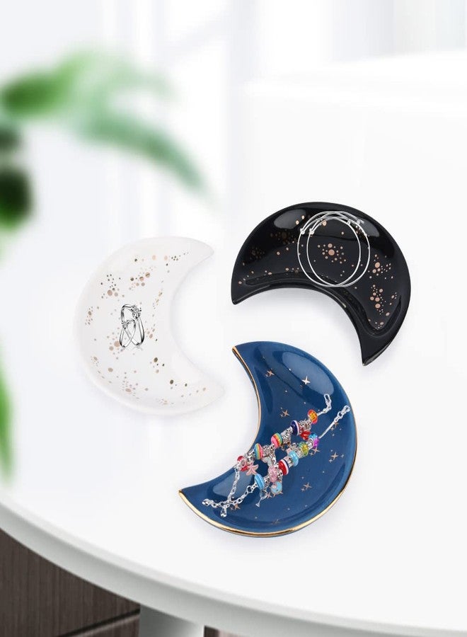 Tookie Moon Shape Jewelry Tray, 3pcs/Set Ceramic Moon Decorative Trinket Dish, Organizing Necklace Earrings Keys Jewelry Plate, for Vanity Bathroom Engagement Ring(3 Colors) - Image 2