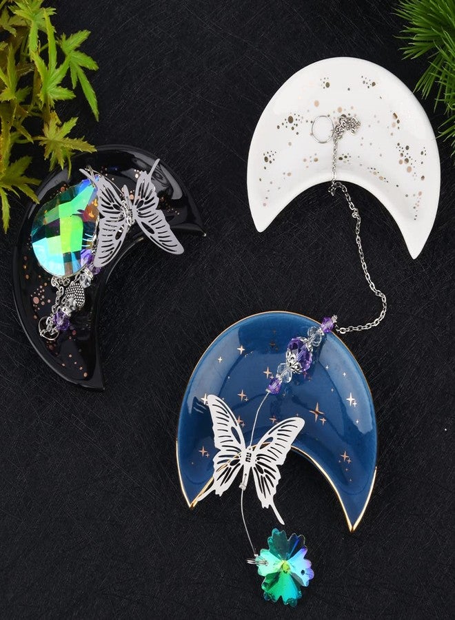 Tookie Moon Shape Jewelry Tray, 3pcs/Set Ceramic Moon Decorative Trinket Dish, Organizing Necklace Earrings Keys Jewelry Plate, for Vanity Bathroom Engagement Ring(3 Colors) - Image 5