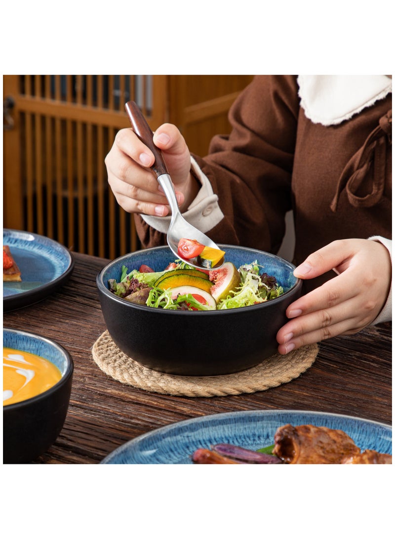 مجموعة عشاء من 18 قطعة، مجموعة سيراميك حجري ل6 أشخاص، تشمل أطباق عشاء وأطباق حلوى وأوعية، أزرق - Image 5