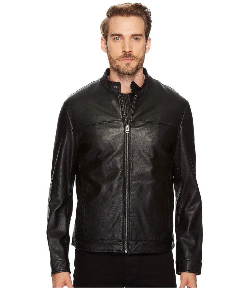 Cole Haan Mens Bonded Leather Moto Jacket Black Small - Image 2