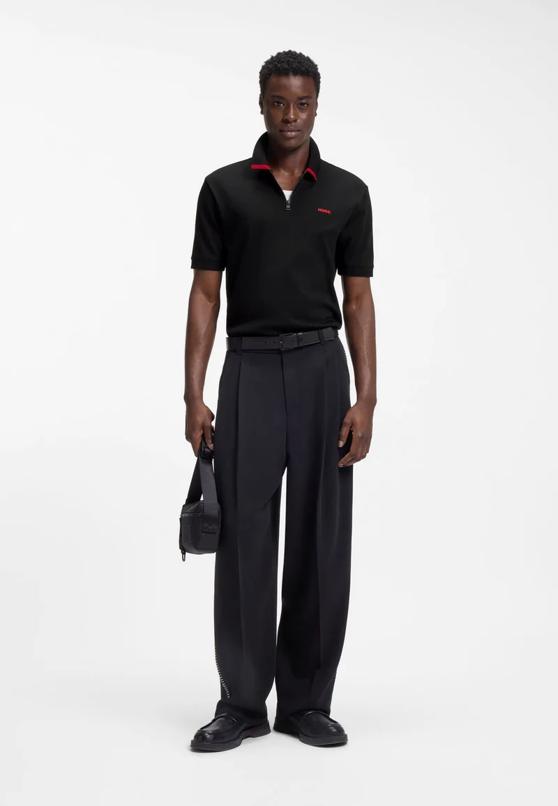 HUGO Black Cotton-piqué polo shirt with contrast logo for Men | Best Price UAE