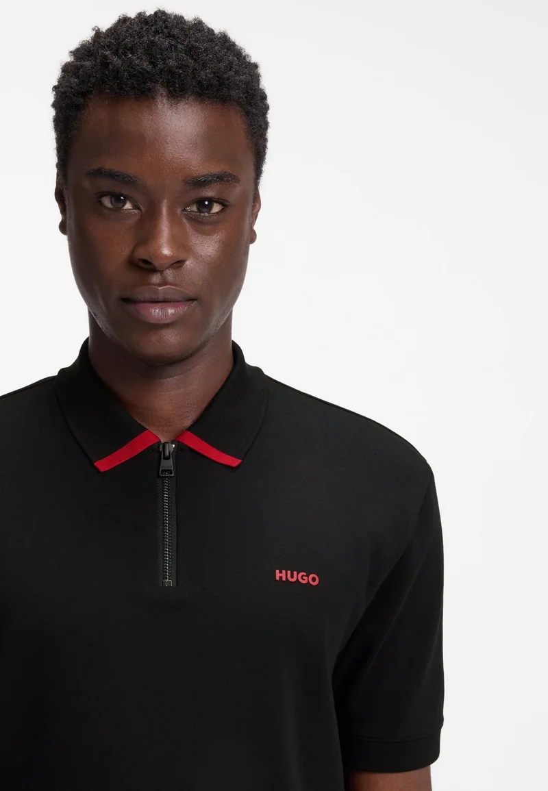 HUGO Black Cotton-piqué polo shirt with contrast logo for Men | Best Price UAE