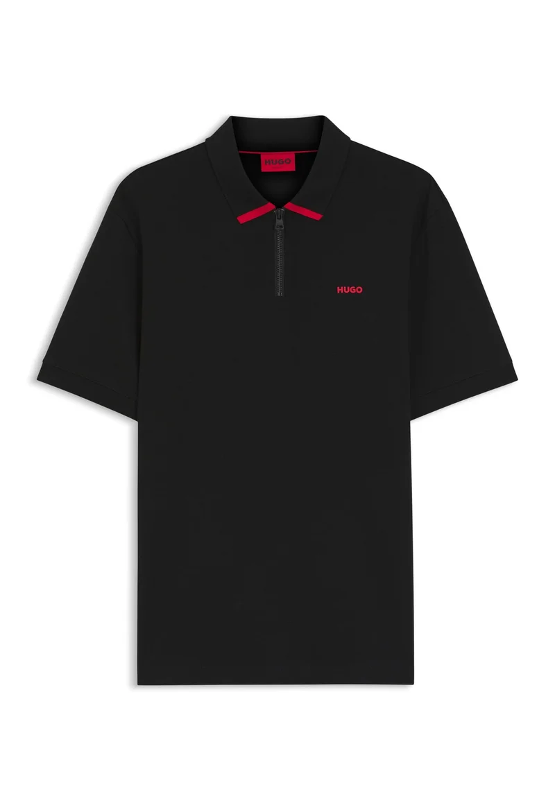 HUGO Black Cotton-piqué polo shirt with contrast logo for Men | Best Price UAE