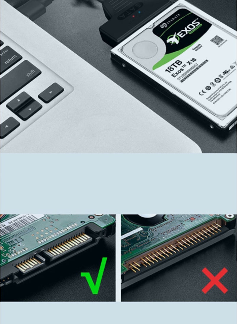 كابل محول SATA إلى USB 3.0/Type-C، معدلات نقل عالية السرعة تصل إلى 6 جيجابت في الثانية، متوافق مع محركات الأقراص الصلبة الخارجية/SSD/الثابتة مقاس 2.5 بوصة، كابل SATA III 22 سنًا (USB وUSB Type-C) - Image 4