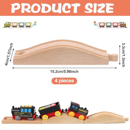 Youdaju 4PCS Wooden Train Track Expansion Packs Rollings Hills Ascending Track Pieces Bridge Pier Railway Accessories Compatible with Most Toy Train Railroads - Image 5