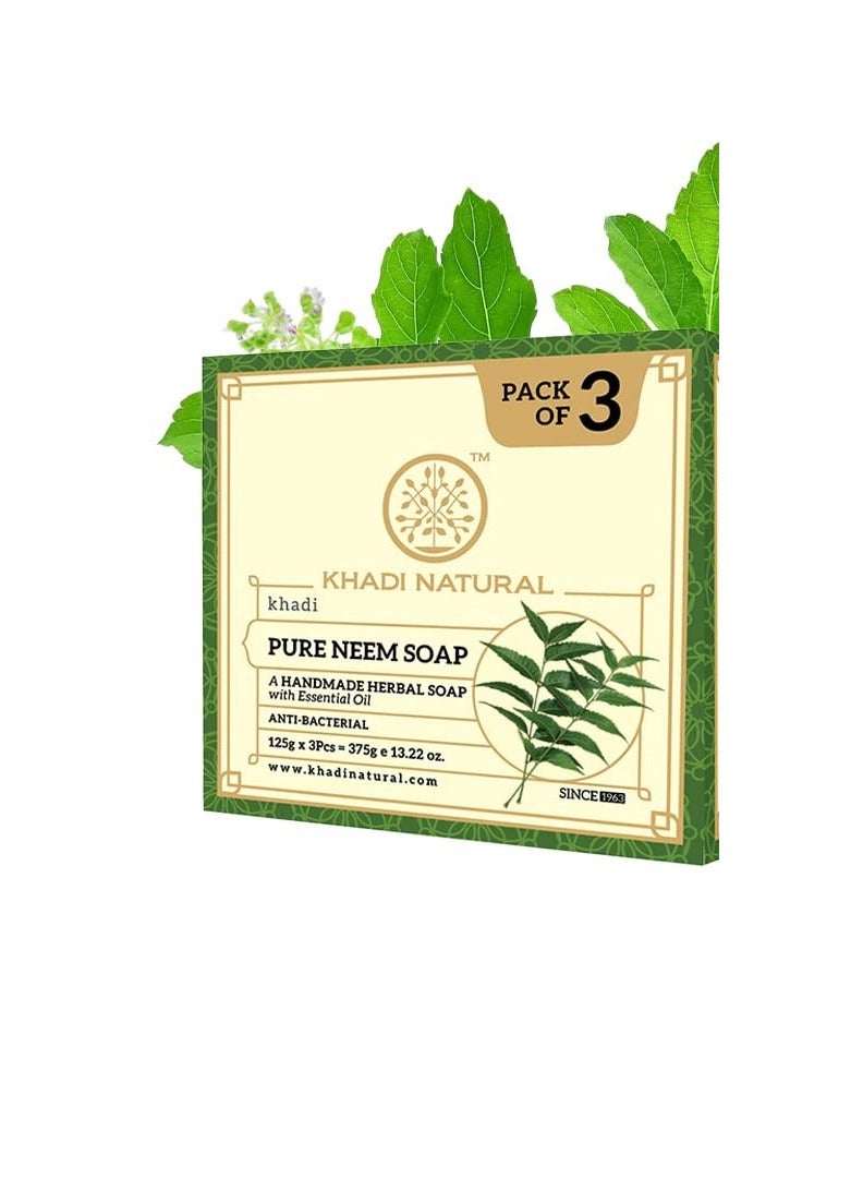 Khadi Natural Pure Neem Soap Herbal Bathing for Acne Natural Soap with Essential Oils Pack of 3 - Image 1