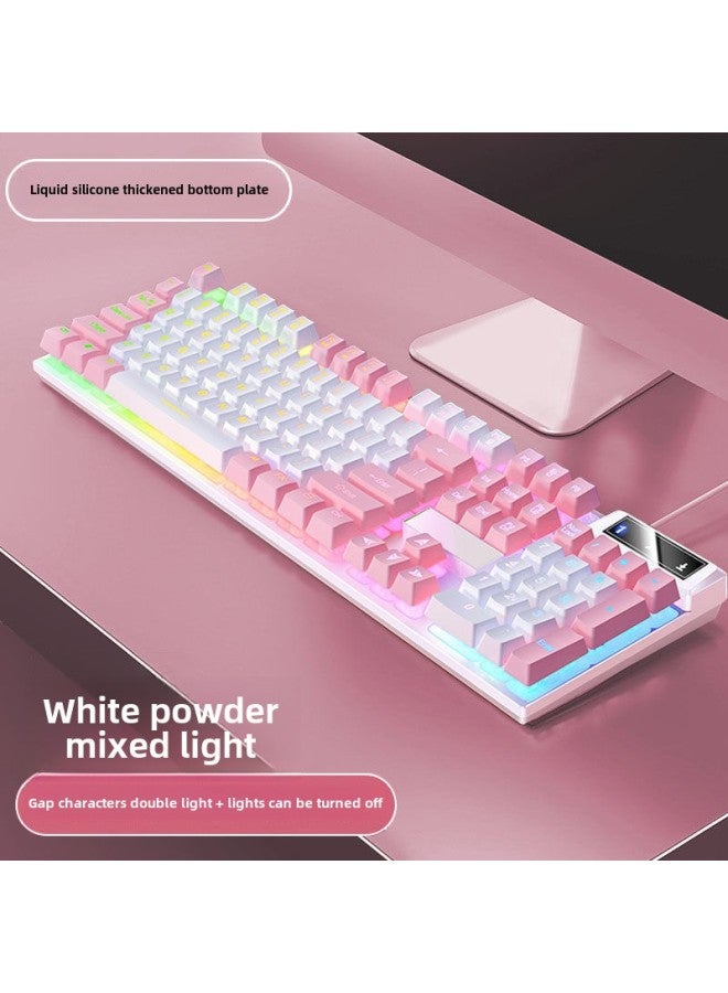 Mechanical Feel Game Backlit E-sports Office USB External Full-size Blue And White Double White Wired Keyboard-Color:White And Pink Two-color - Colored Light Keyboard  - Single Keyboard - Image 1