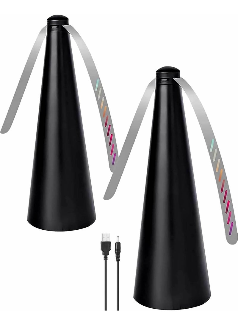 Fly Repellent Fan for Tables - USB or AA Battery Powered - Fly Swatter for Indoor/Outdoor Dining Or Food at Parties, Restaurants, Fly Spinner, Keep Flies Away with Holographic Blades (Black - 2 Pack) - Image 1