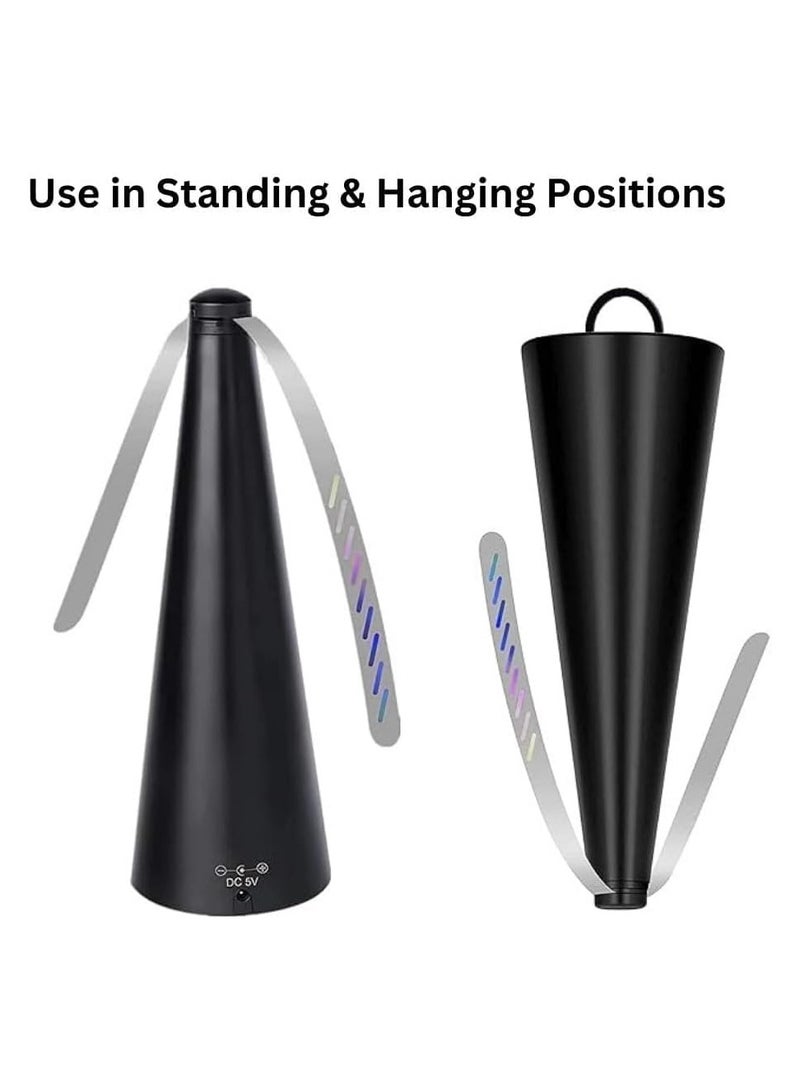 Fly Repellent Fan for Tables - USB or AA Battery Powered - Fly Swatter for Indoor/Outdoor Dining Or Food at Parties, Restaurants, Fly Spinner, Keep Flies Away with Holographic Blades (Black - 2 Pack) - Image 2