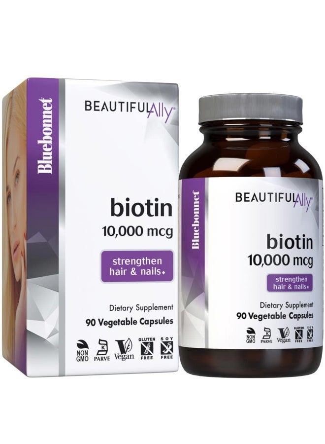 Bluebonnet Nutrition Beautiful Ally Biotin 10,000 mcg, Strengthen Hair & Nails*, Non-GMO, Vegan, Kosher Certified, Gluten-Free, Soy-Free, 90 Vegetable Capsules, 90 Servings - Image 1
