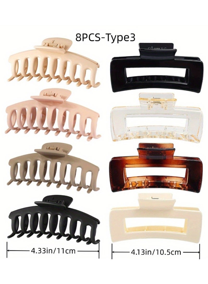 8 لون الشعر كليب ، 2 المضادة للانزلاق مقاطع كبيرة ومتوسطة الحجم ، للنساء والفتيات ، 4 مربع مات و 4 لامعة الاكريليك دبابيس الشعر ، سميكة ، رقيقة ورقيقة الشعر - Image 1