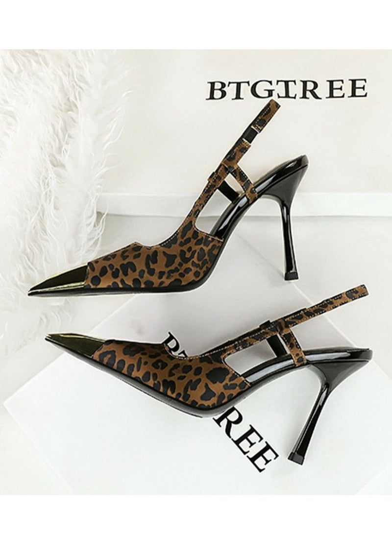 BIGTREE Women's Metal Closed Pointed Toe Stiletto Pump High Heels Leopard Print 9.5 CM  - Image 3