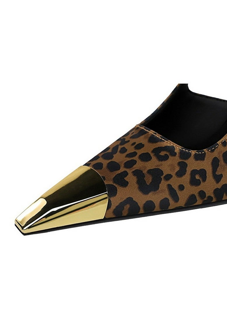 BIGTREE Women's Metal Closed Pointed Toe Stiletto Pump High Heels Leopard Print 9.5 CM  - Image 5