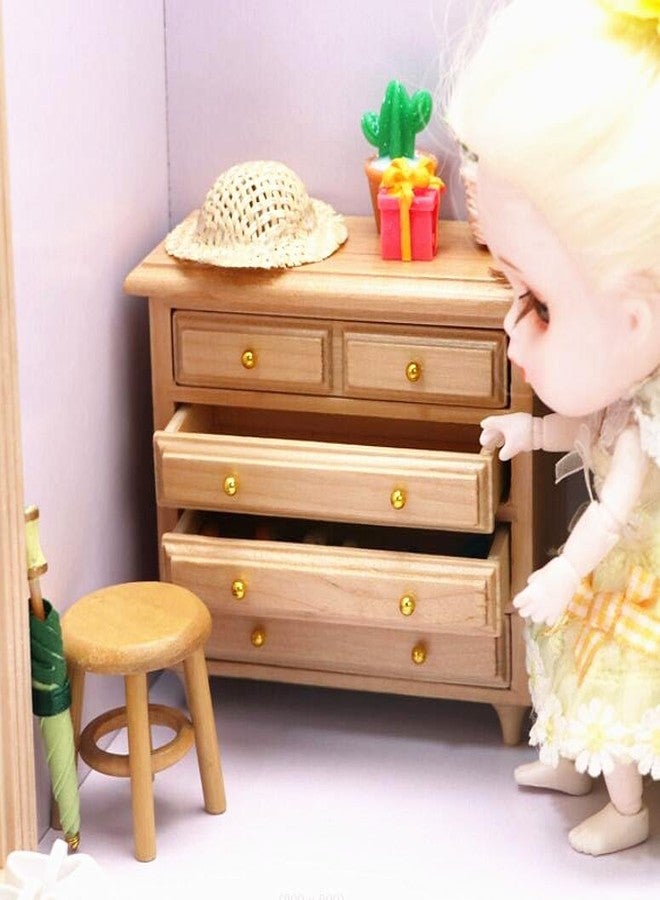 EatingBiting 1:12 Wood Cabinet Chest of Drawer Cupboard Craft Decor Miniature Wooden Kitchen Furniture TV Cabinet Living Room Set, Drawer Can Open Exquisite Handmade - Image 5