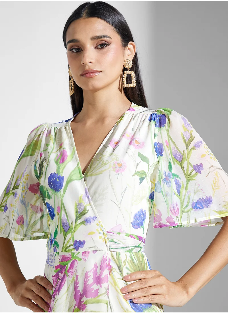 Hope & Ivy Flutter Sleeve Wrap Dress With Tie Waist
