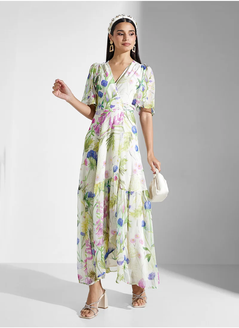 Hope & Ivy Flutter Sleeve Wrap Dress With Tie Waist