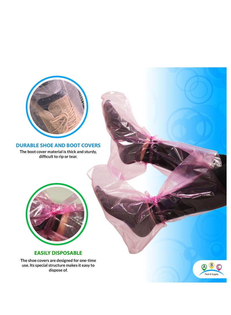 SYOSI أغطية أحذية قابلة للتصرف مع روابط حجم XL. مجموعة من 60 غطاء حذاء شفاف مقاوم للماء للجنسين، أغطية أحذية قابلة للتصرف للداخل 5.5 مل سميكة من بولي إثيلين منخفض الكثافة، غطاء حذاء 45.5*37 سم - Image 3